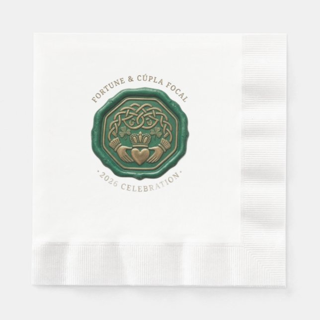 Servilleta De Papel Luxury Emerald Wax Seal Napkin – Irish Claddagh (Anverso)