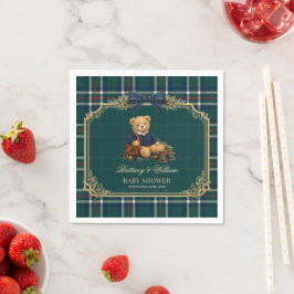 Servilleta De Papel Luxury Preppy Teddy Bear Plaid Baby Shower 