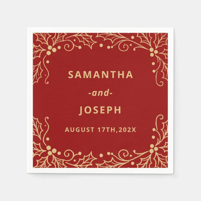 Servilleta De Papel Luxury Red & Antique-Gold Wedding (Anverso)