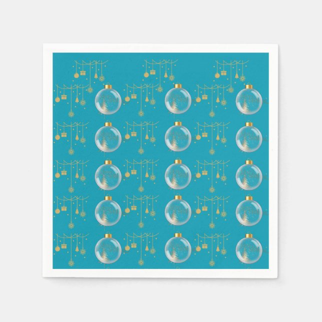 Servilleta De Papel Luxury Teal Blue & Gold Bauble Christmas (Anverso)