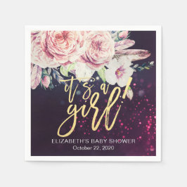 Servilleta De Papel Luz de Bokeh morada de la pluma de flores de Boho 