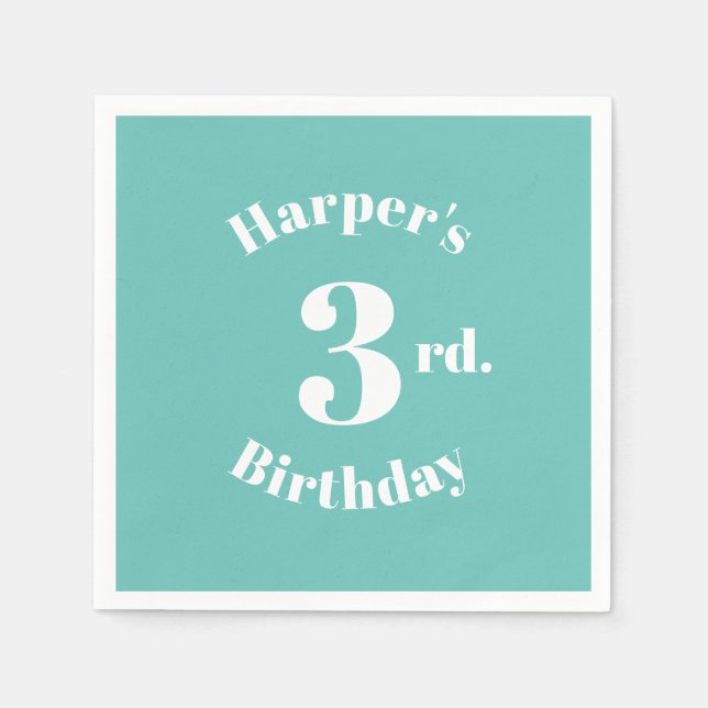 Servilleta De Papel Luz de cumpleaños verde azulado Nombre personaliza (Anverso)