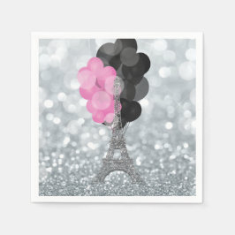 Servilleta De Papel Luz de plata y globos Paris Torre Eiffel Fiesta