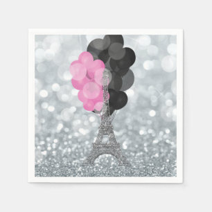 Servilleta De Papel Luz de plata y globos Paris Torre Eiffel Fiesta
