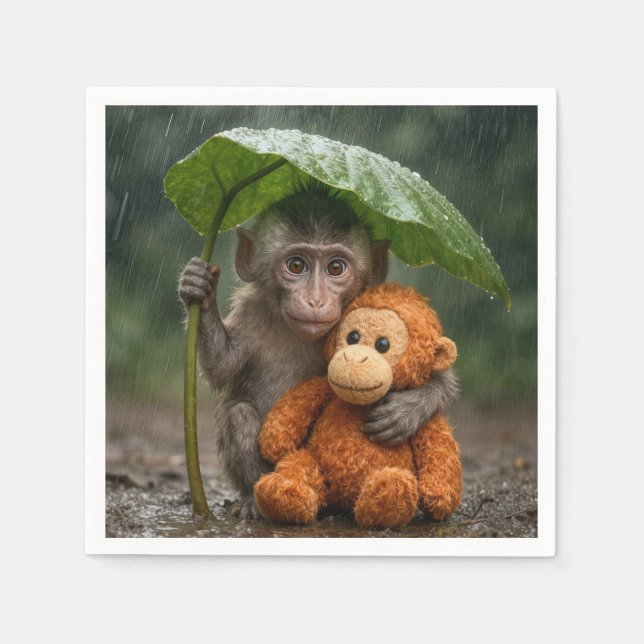 Servilleta De Papel Macaque Monkey with Orange Orangutan (Anverso)