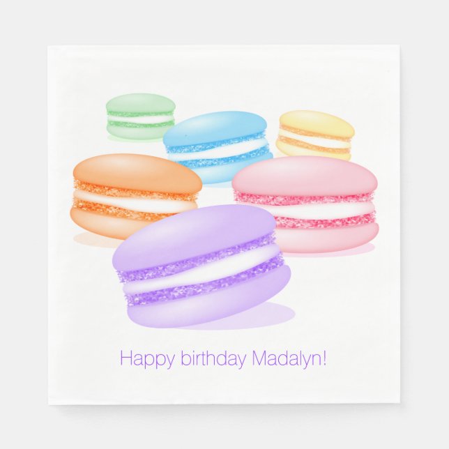 Servilleta De Papel macarras de arcoiris pastel feliz cumpleaños (Anverso)