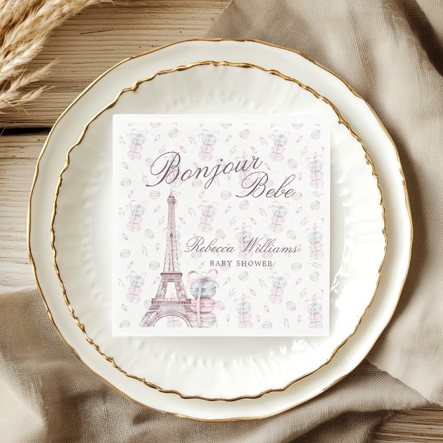 Servilleta De Papel Macarrones Rosa Azul Bonjour Bebe París Cumpleaños (Subido por el creador)