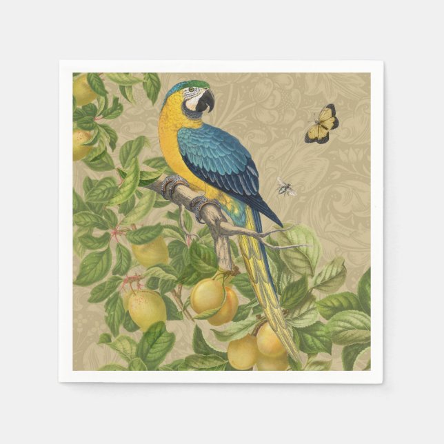 Servilleta De Papel Macaw Blue Yellow Tropical Jungle Antigüedad (Anverso)