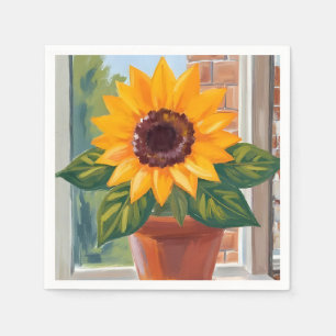Servilleta De Papel Maceta de girasol amarillo a la acuarela floral