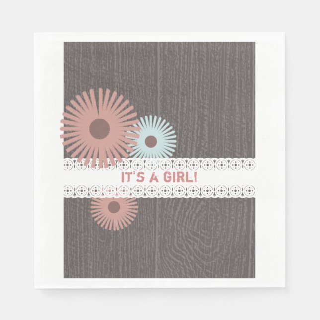 Servilleta De Papel Madera + Chica floral inspirado en encaje Baby Sho (Anverso)