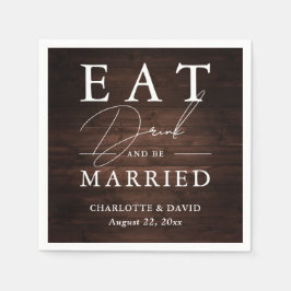 Servilleta De Papel Madera de granero rústico come y se casa con Boda