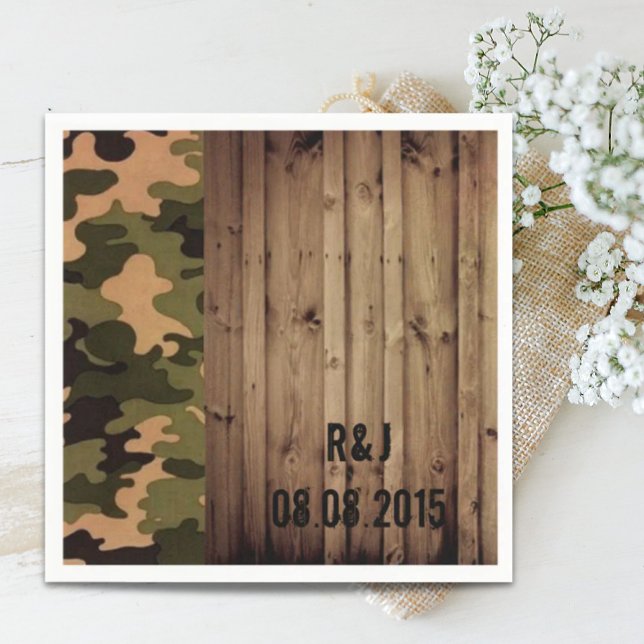 Servilleta De Papel madera de grano rústico campo occidental Camo Boda (rustic barn wood western country Camo Wedding Napkins)