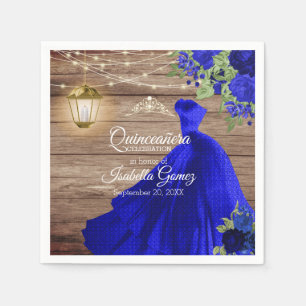 Servilleta De Papel Madera de Quinceañera y flores azules oscuras