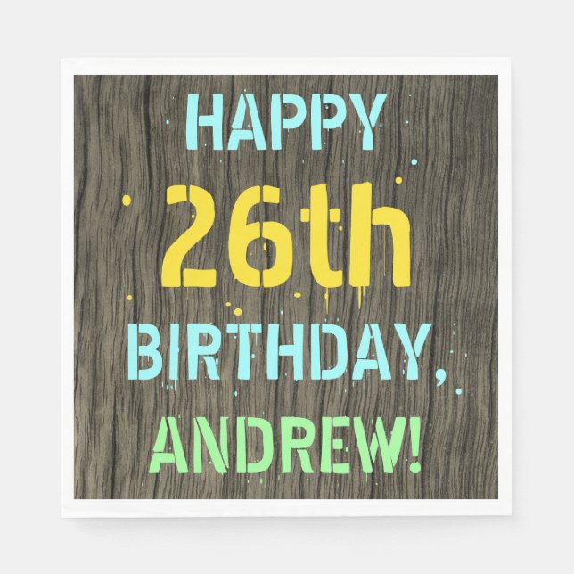 Servilleta De Papel Madera falsa, aspecto de texto pintado, cumpleaños (Anverso)
