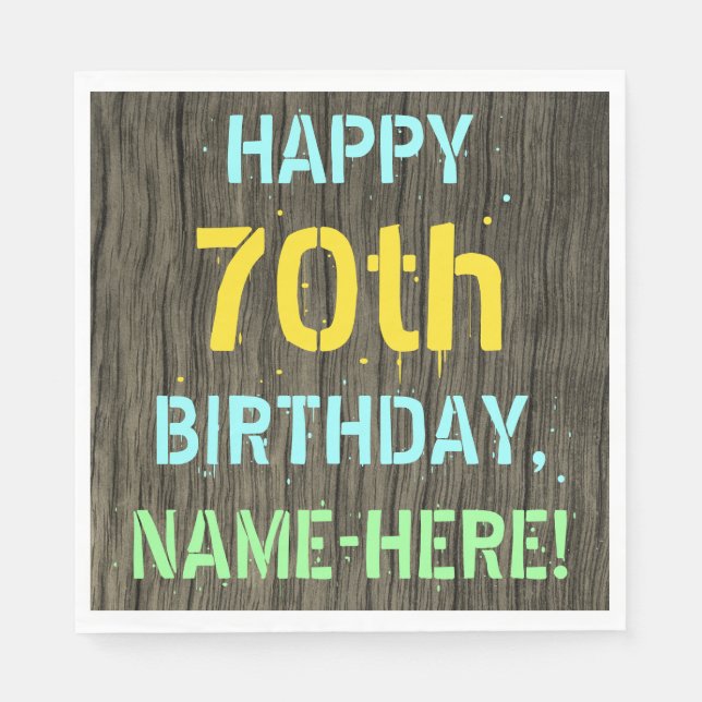 Servilleta De Papel Madera falsa, aspecto de texto pintado, cumpleaños (Anverso)