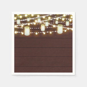 Servilleta De Papel Madera marrón y luces de cadena País Fiesta Rústic