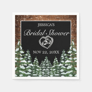 Servilleta De Papel Madera nevada negra y ducha de novias de pino fore