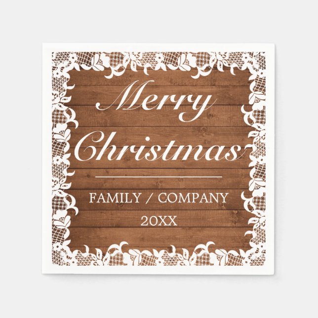 Servilleta De Papel Madera Rusa y Feliz Navidad Blanca (Anverso)