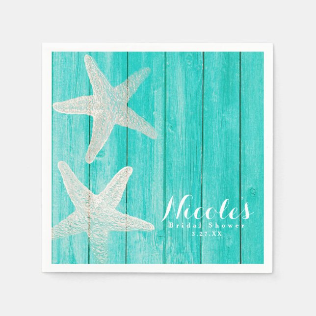 Servilleta De Papel Madera Teal y playa de estrella de mar Chic tropic (Anverso)
