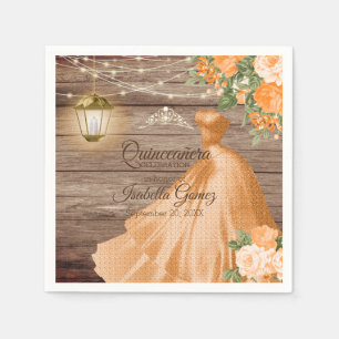 Servilleta De Papel Madera y flores Naranjas de Quinceañera