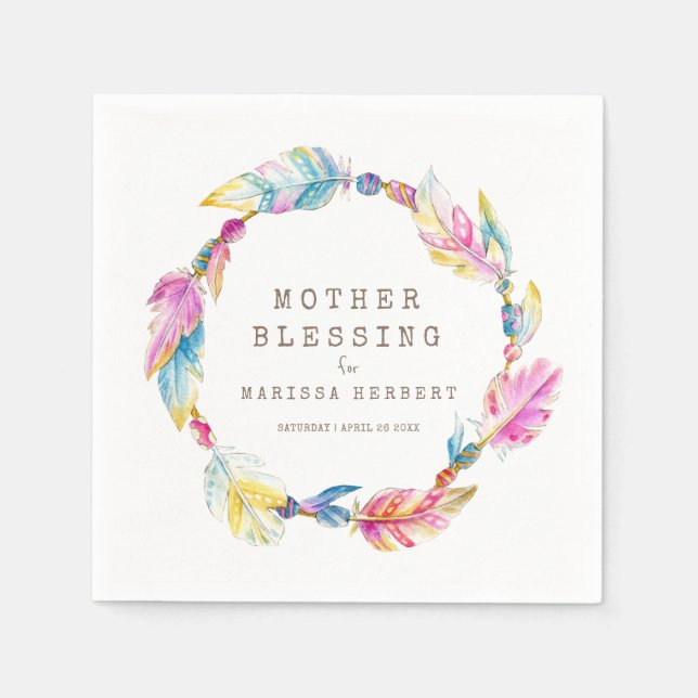 Servilleta De Papel Madre Bendición perlas plumas boho colorido (Anverso)