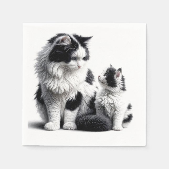Servilleta De Papel Madre gata y gatito en blanco (Anverso)
