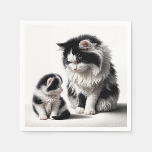 Servilleta De Papel Madre gata y gatito en blanco (Anverso)