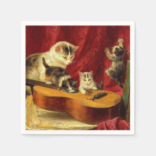 Servilleta De Papel Madre gata y gatitos jugando con guitarra