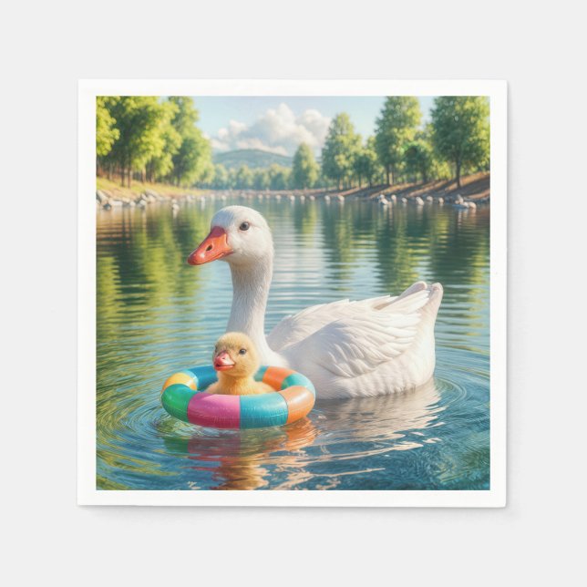 Servilleta De Papel Madre Pato Blanco Con Pato (Anverso)