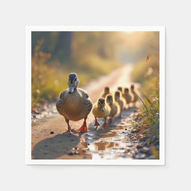 Servilleta De Papel Madre Pato Mallard Con Ducklings (Anverso)