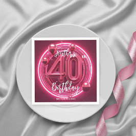 Servilleta De Papel Magenta rosa glamorosa Neon Glow 40 cumpleaños