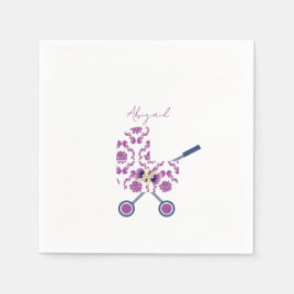 Servilleta De Papel Magenta y Marina Damask Pram Floral Baby Shower