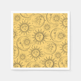 Servilleta De Papel Magia Amarilla Vintage Sol Celestial Luna Estrella