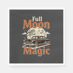 Servilleta De Papel Magia de coche vintage de luna llena de Halloween