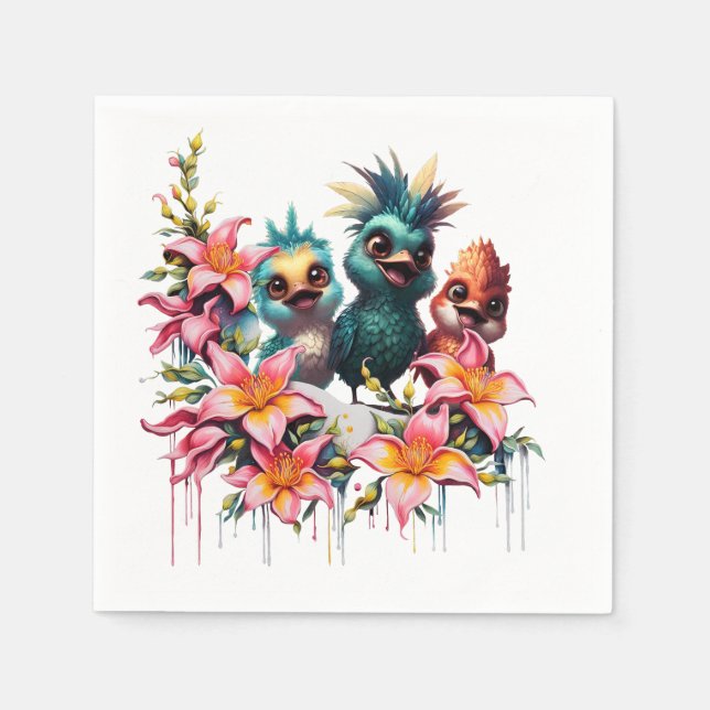 Servilleta De Papel Magia de las aves en un mar de flores de・ (Anverso)