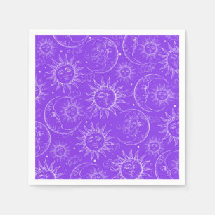 Servilleta De Papel Magia Morada Vintage Celestial Sol Luna Estrellas