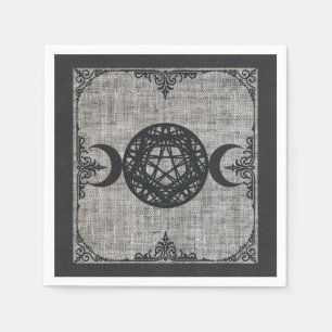 Servilleta De Papel Magia Negra Triple Pentagrama Lunar Vintage Wiccan