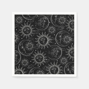 Servilleta De Papel Magia Negra Vintage Sol Celestial Luna Estrellas