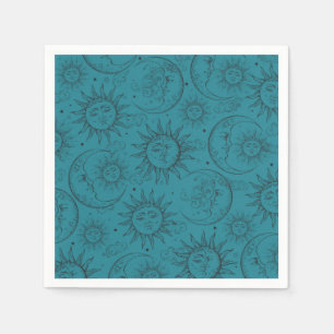 Servilleta De Papel Magia Verde Azul Vintage Celestial Sol Luna Estrel