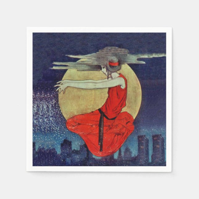 Servilleta De Papel Mágica mujer flotante Moon Night Sky Witch (Anverso)
