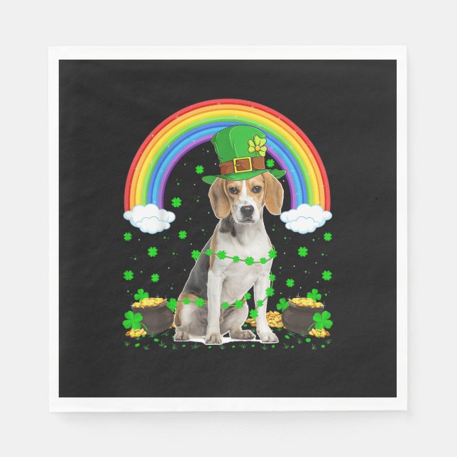 Servilleta De Papel Magical arcoiris Leprechaun Beagle Dog St. Patrick (Anverso)