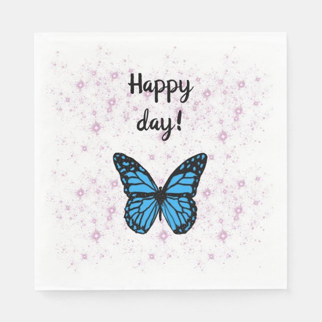 Servilleta De Papel Magical blue butterfly pink glitter art (Anverso)