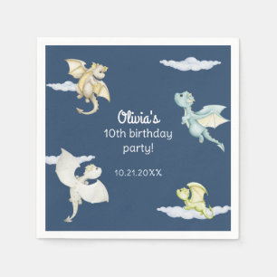 Servilleta De Papel Magical Castle Cute Dragons Niños Nacimiento Azul