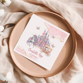 Servilleta De Papel Magical Castle Unicorn Princesa Rosa Primer cumple