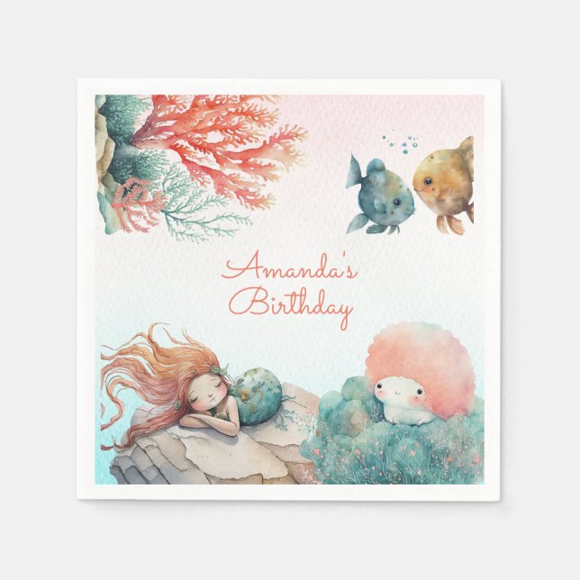 Servilleta De Papel Magical Under Sea Watercolor Party (Anverso)