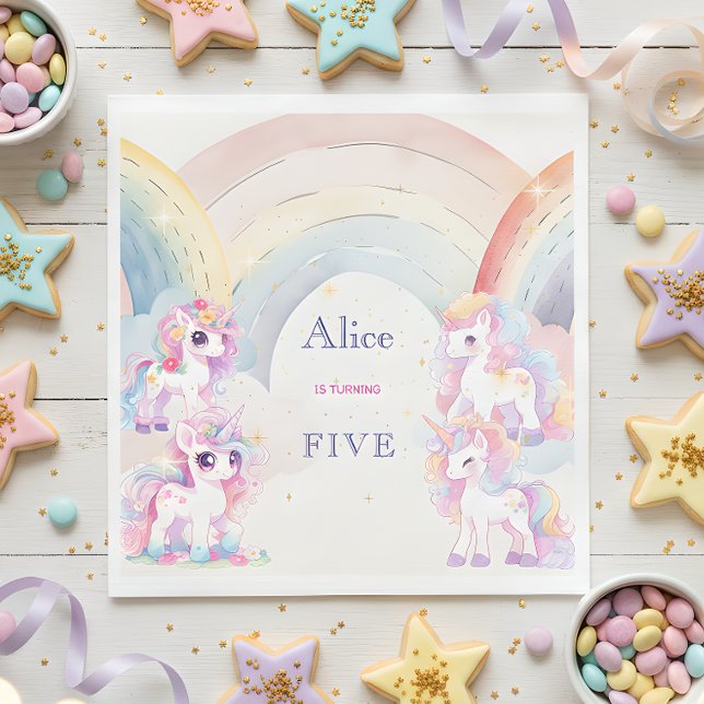 Servilleta De Papel Mágicas unicornios y arcos acuáticos cumpleaños (Subido por el creador)