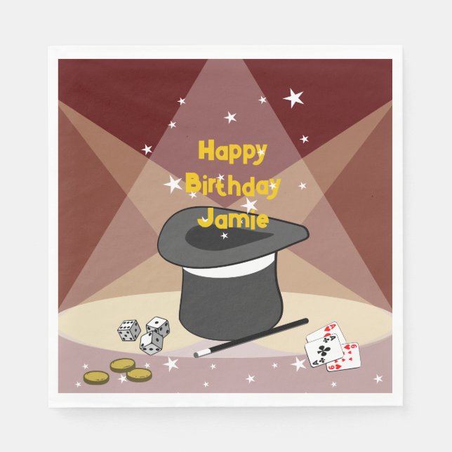 Servilleta De Papel Mágico nombre de cumpleaños feliz rojo (Anverso)