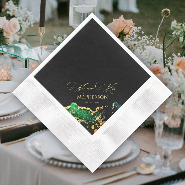Servilleta De Papel Magnífico Boda verde esmeralda del bronce negro (Gorgeous Emerald Green Black Bronze Wedding Napkins)