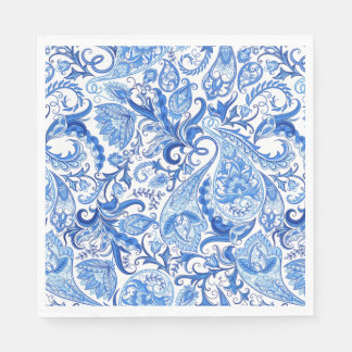 Servilleta De Papel Magnífico patrón de arte Paisley floral azul blanc
