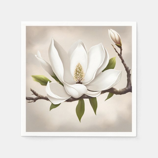Servilleta De Papel Magnolia blanca botánica (Anverso)